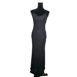 Vtg Modern Touch USA Women’s Sleeveless Beaded Black Gown Maxi Dress Size S